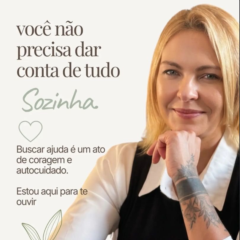 Post do Instagram: você não precisa dar conta de tudo sozinha. Buscar ajuda é um ato de coragem e autocuidado — estou aqui para te ouvir.